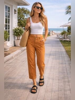 TOAD&CO Corduroy Pants Size 12 Organic Cotton Hemp Crop Straight Leg Stretch